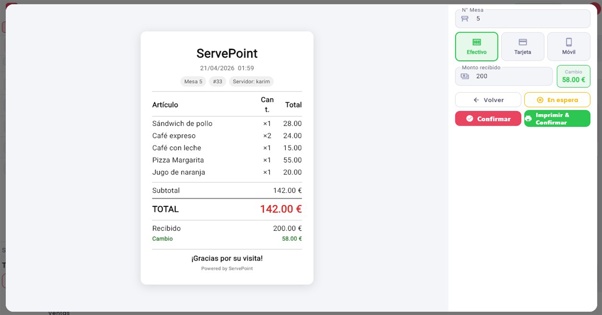 Pago y tickets ServePoint