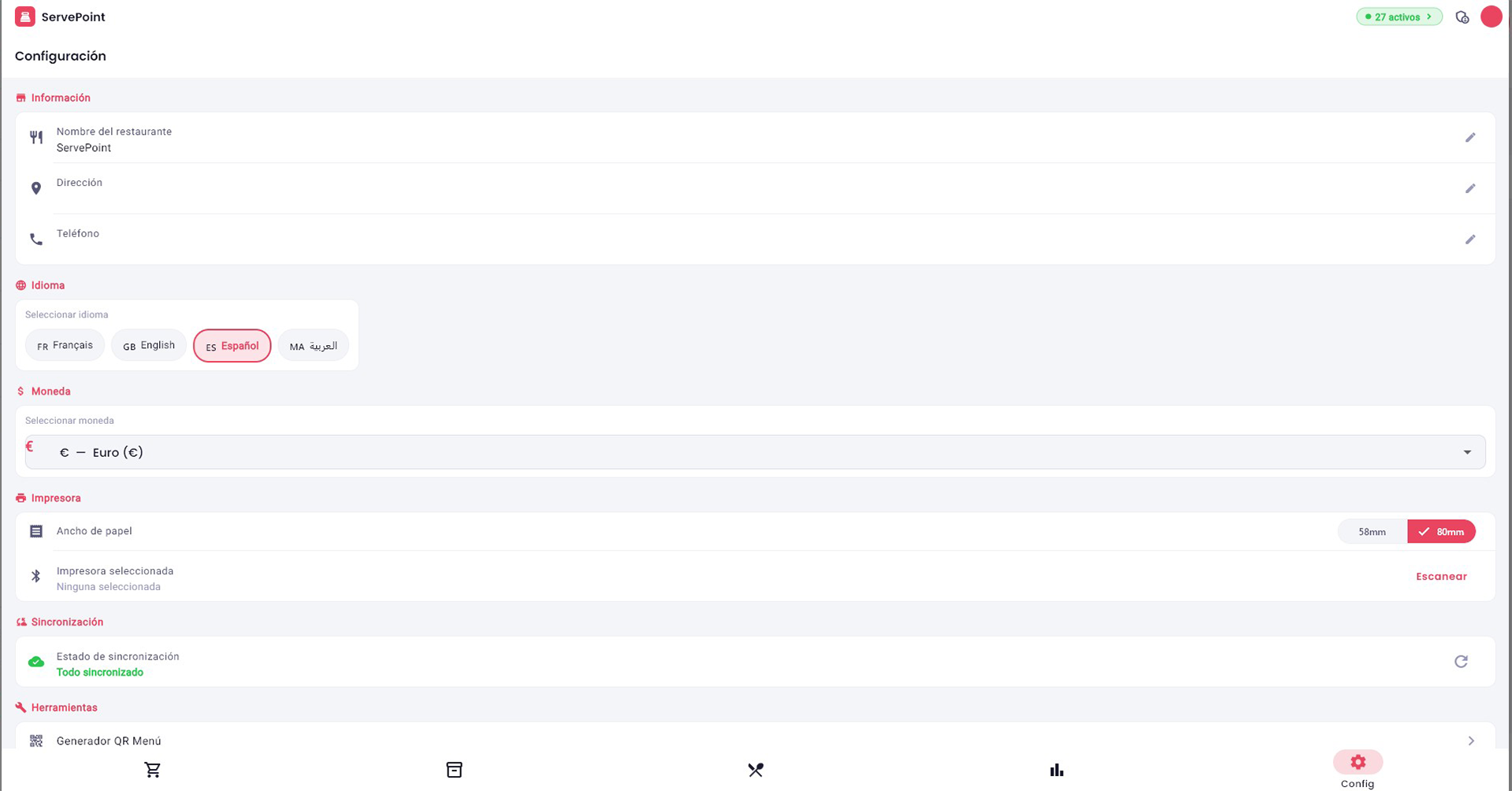 Control de inventario ServePoint