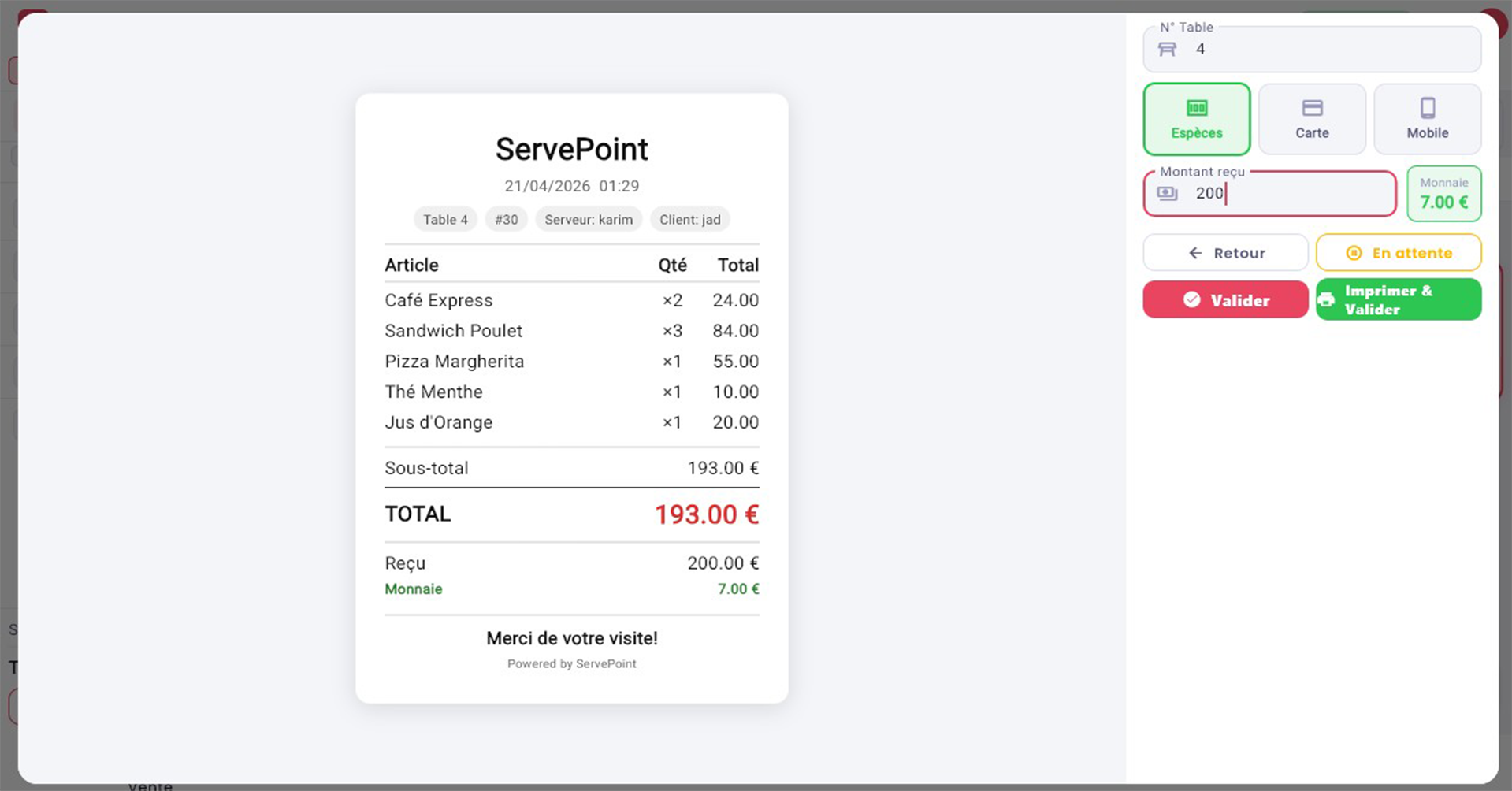 Paiement et tickets ServePoint
